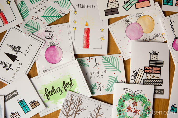 diy Weihnachtskarten mit verschiedenen Motiven