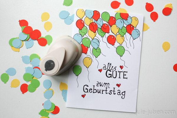 Geburtstagskarte mit buntem Luftballonkonfetti
