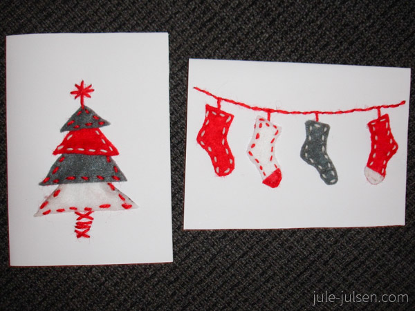 Weihnachtskarten aus Papier mit aufgeklebten Filzmotiven