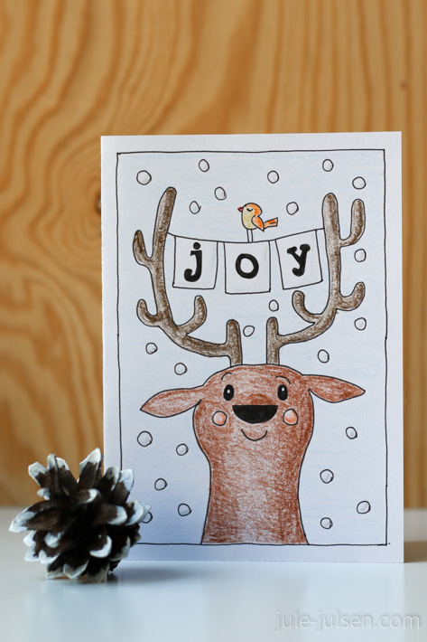 gezeichnete Weihnachtskarte mit mit Hirsch