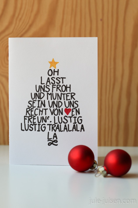 gezeichnete Weihnachtskarte mit dem Text von Oh Tannebaum