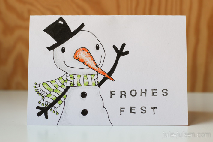 gezeichnete Weihnachtskarte mit Schneemann
